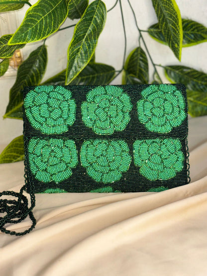 Single-Tone Hand-Beaded Clutch | All-Over Artisan Beadwork | Zip & Magnetic Closure