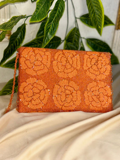 Single-Tone Hand-Beaded Clutch | All-Over Artisan Beadwork | Zip & Magnetic Closure
