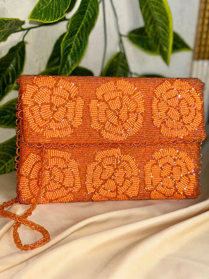 Single-Tone Hand-Beaded Clutch | All-Over Artisan Beadwork | Zip & Magnetic Closure