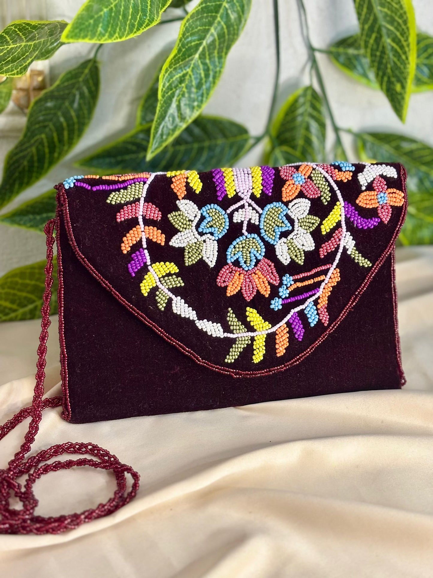 Vibrant Velvet: Hand-Crafted Multi-Color Beaded Clutch