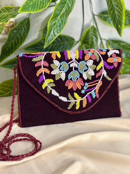 Vibrant Velvet: Hand-Crafted Multi-Color Beaded Clutch