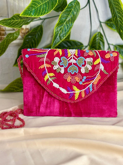 Vibrant Velvet: Hand-Crafted Multi-Color Beaded Clutch