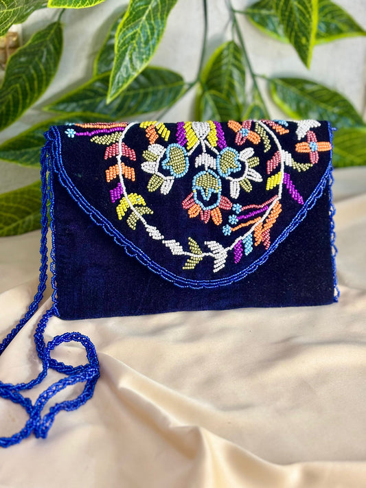 Vibrant Velvet: Hand-Crafted Multi-Color Beaded Clutch
