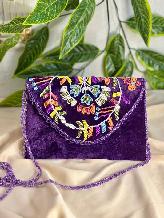Vibrant Velvet: Hand-Crafted Multi-Color Beaded Clutch