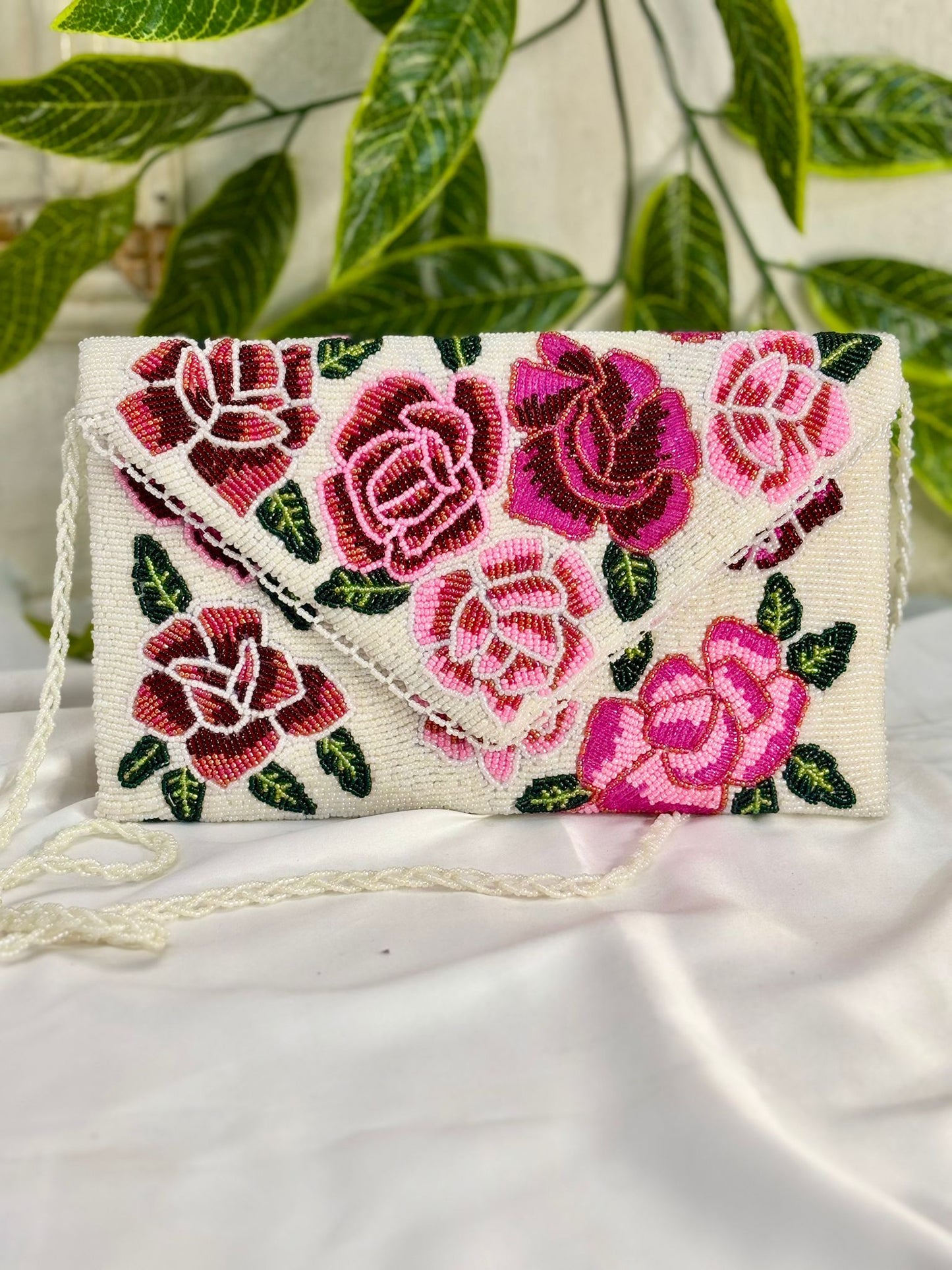 Floral Hand-Beaded Envelope Clutch | Fully Hand-Crafted Beaded Evening Bag