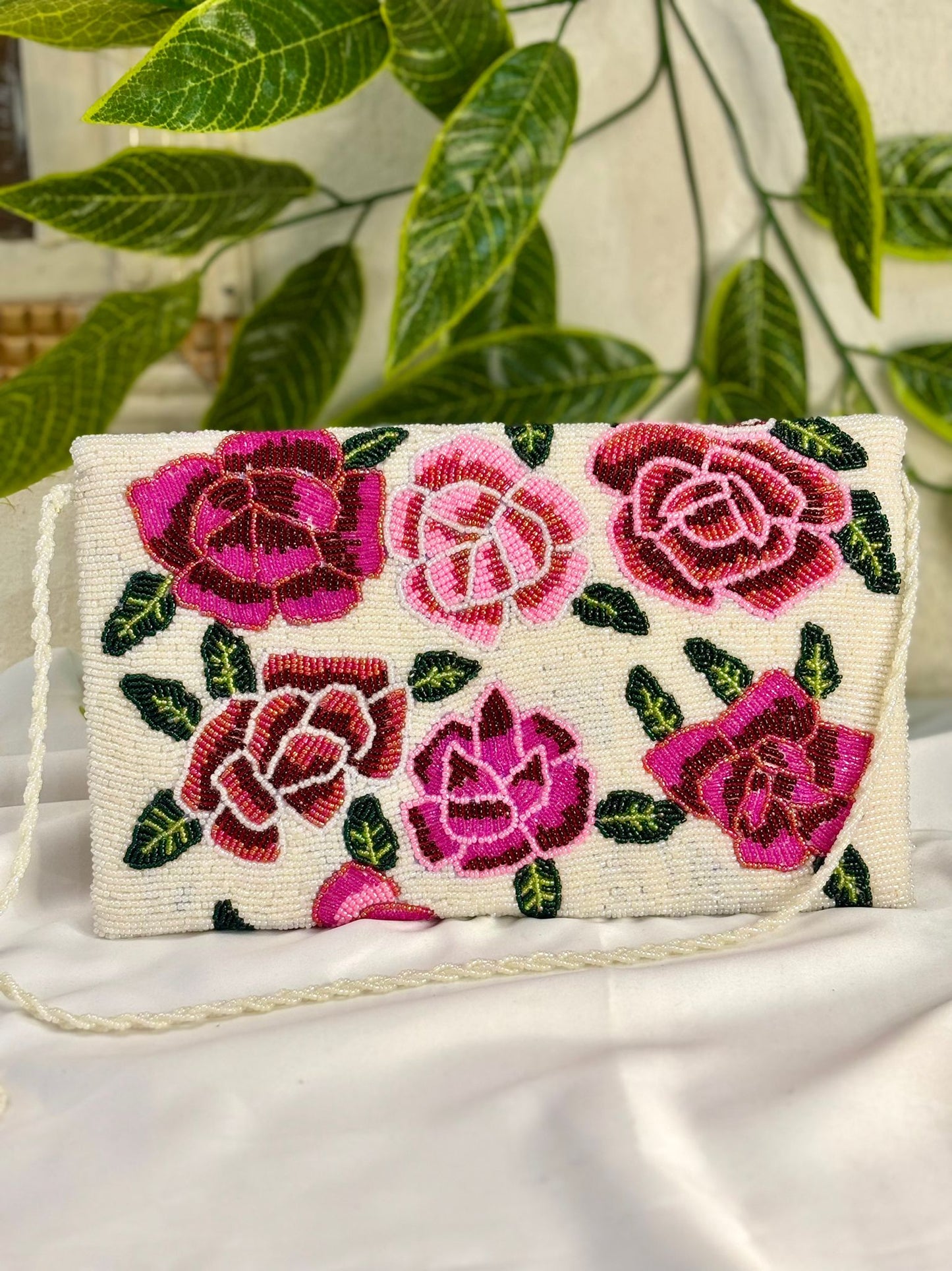 Floral Hand-Beaded Envelope Clutch | Fully Hand-Crafted Beaded Evening Bag