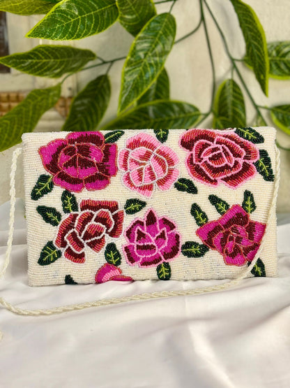 Floral Hand-Beaded Envelope Clutch | Fully Hand-Crafted Beaded Evening Bag