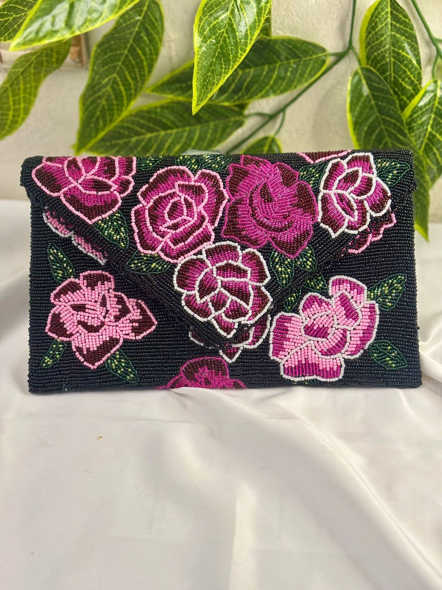 Floral Hand-Beaded Envelope Clutch | Fully Hand-Crafted Beaded Evening Bag