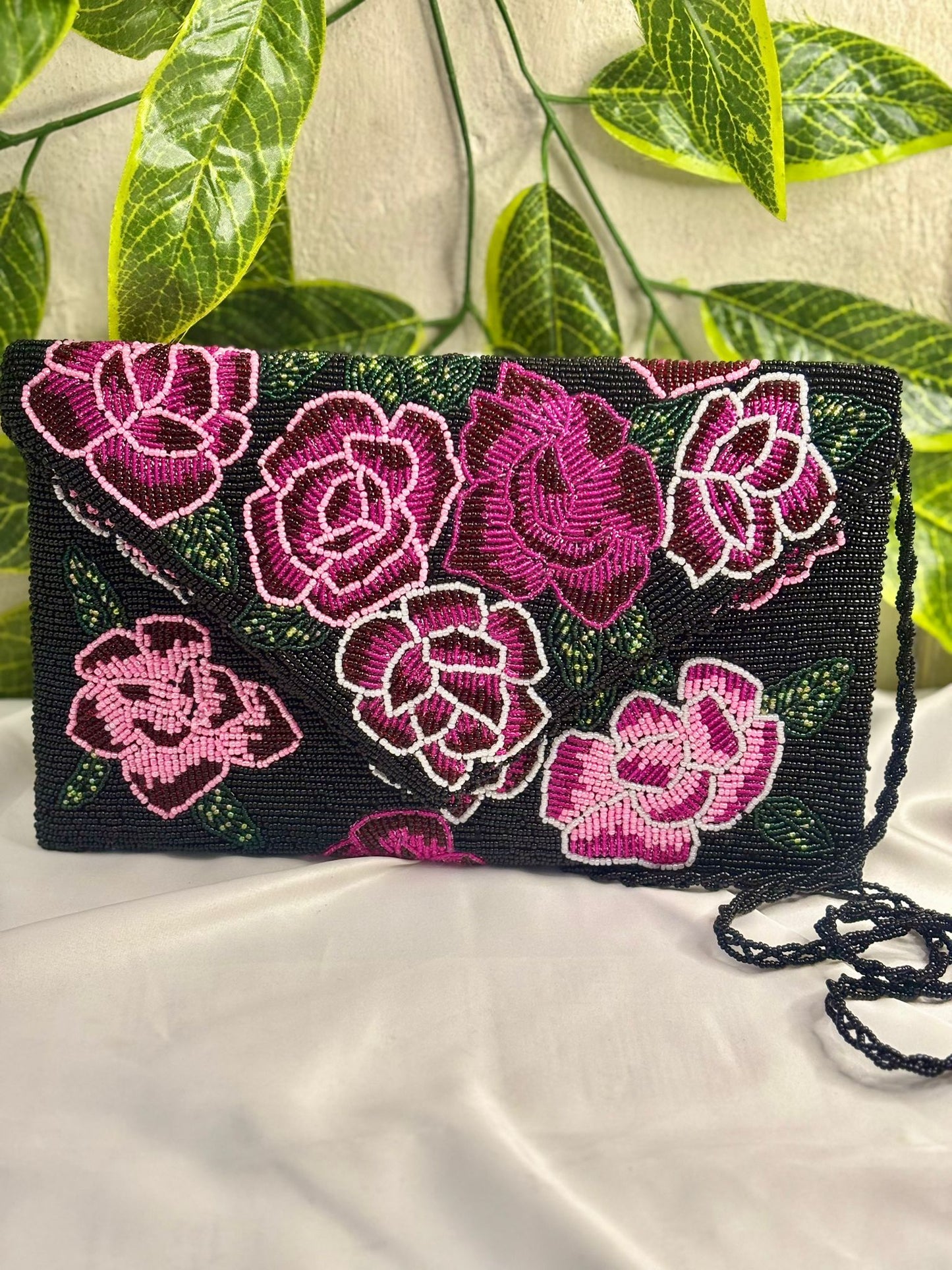 Floral Hand-Beaded Envelope Clutch | Fully Hand-Crafted Beaded Evening Bag