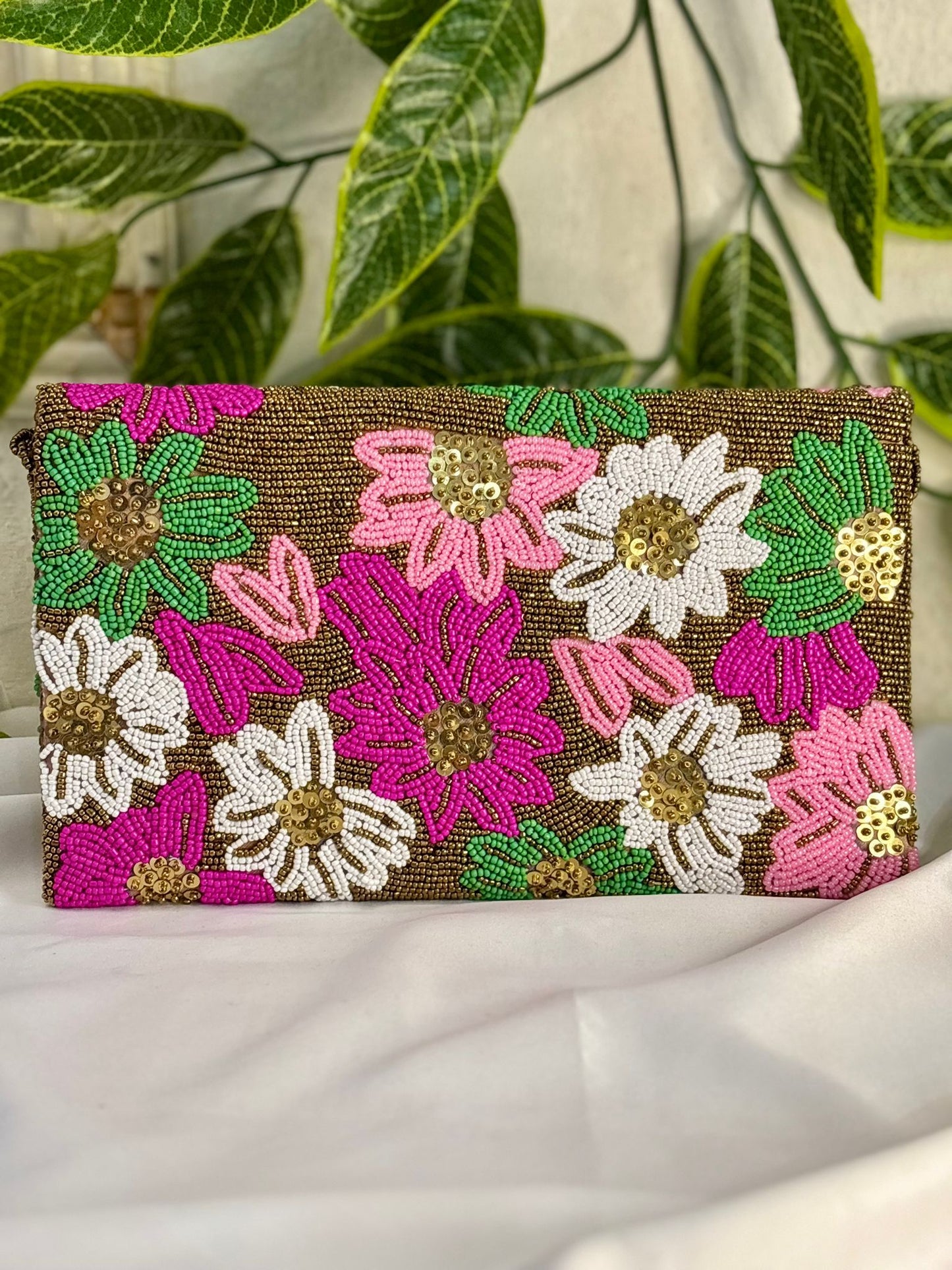 Floral Hand-Beaded Envelope Clutch | Fully Hand-Crafted Beaded Evening Bag