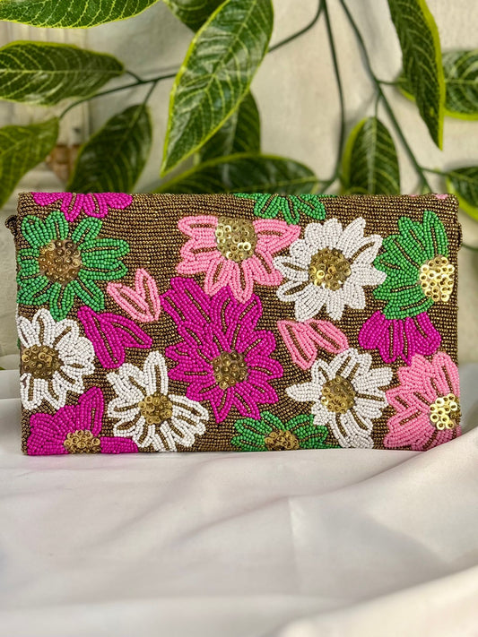 Floral Hand-Beaded Envelope Clutch | Fully Hand-Crafted Beaded Evening Bag