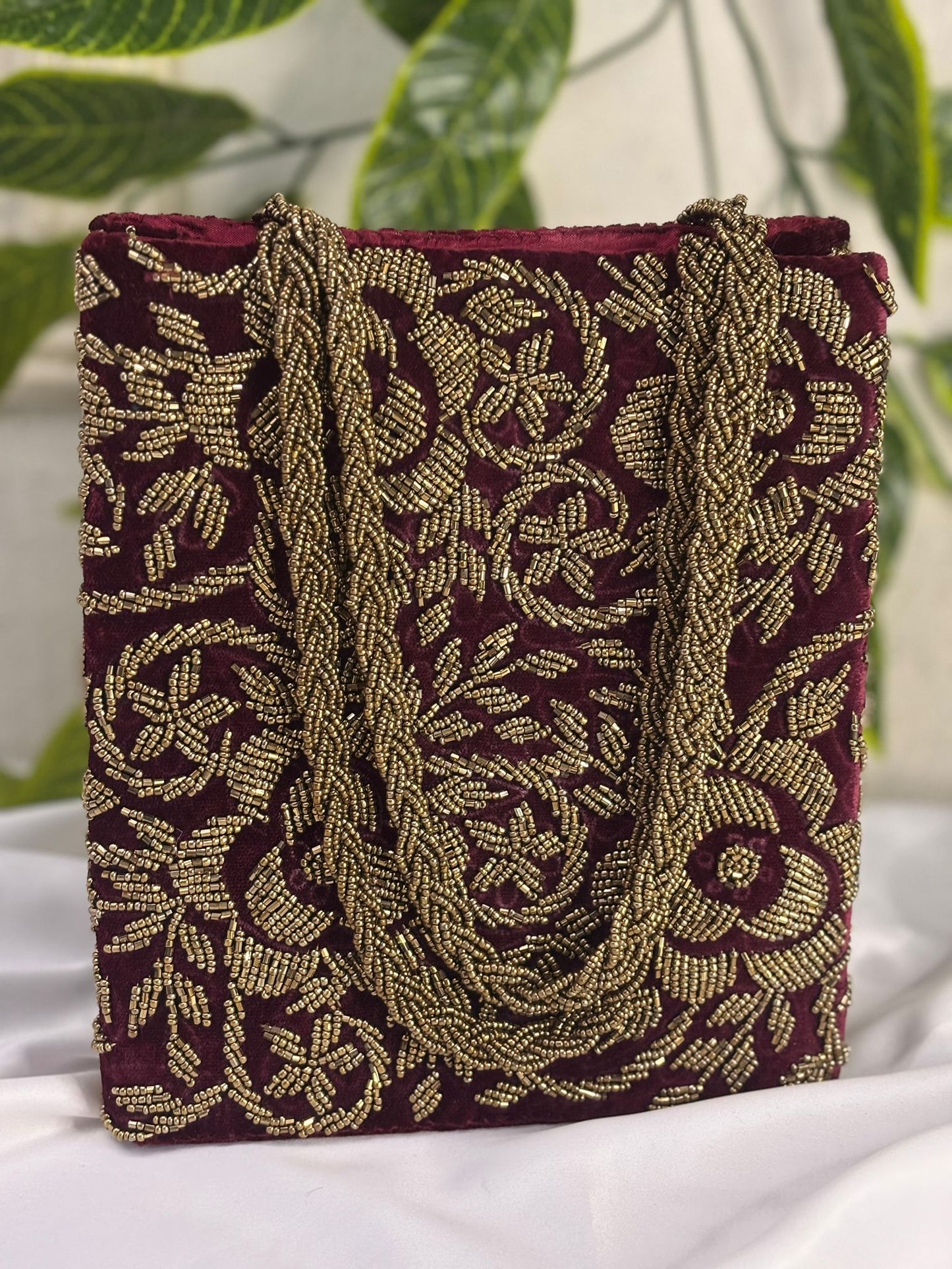 Floral Velvet Handbag | Fully Hand-Beaded Multi-Color Embroidery