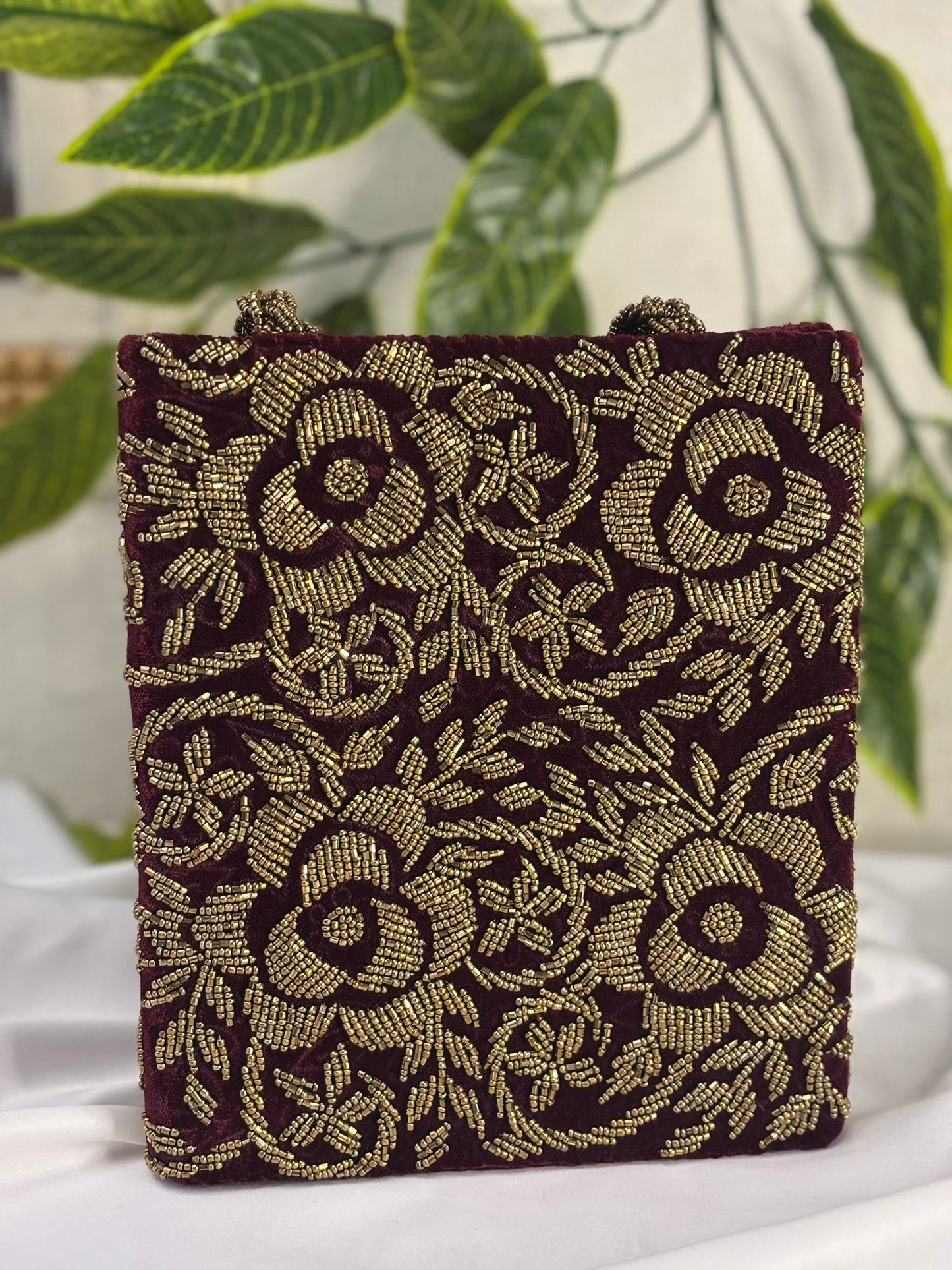 Floral Velvet Handbag | Fully Hand-Beaded Multi-Color Embroidery