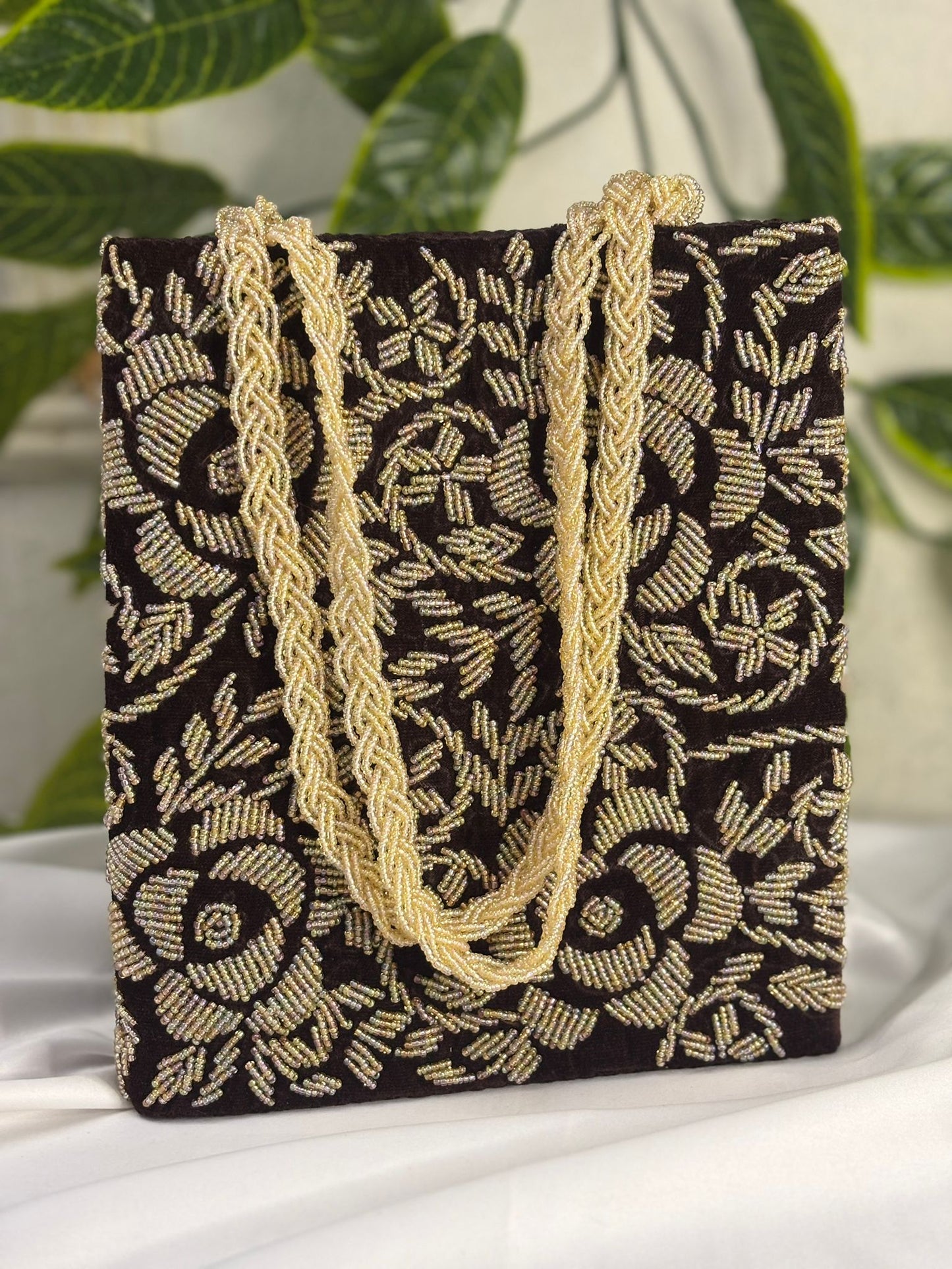 Floral Velvet Handbag | Fully Hand-Beaded Multi-Color Embroidery
