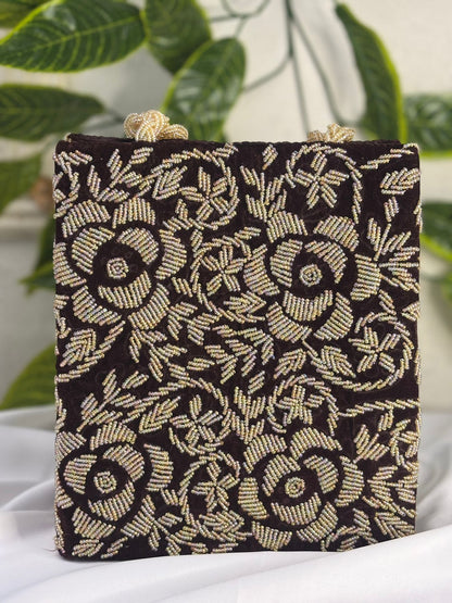 Floral Velvet Handbag | Fully Hand-Beaded Multi-Color Embroidery