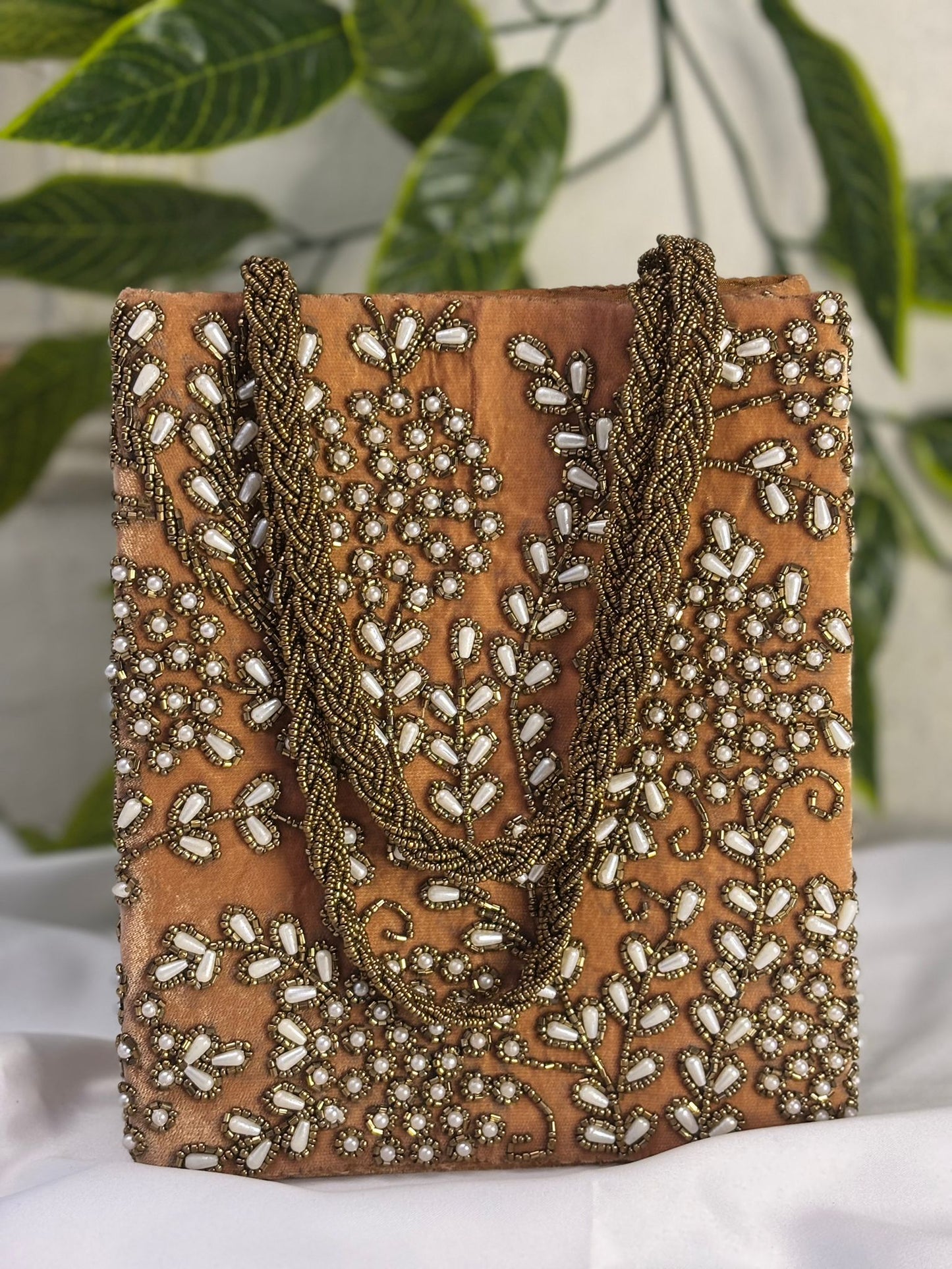 Hand-Embroidered Gold Zardosi & Beaded Evening Bag
