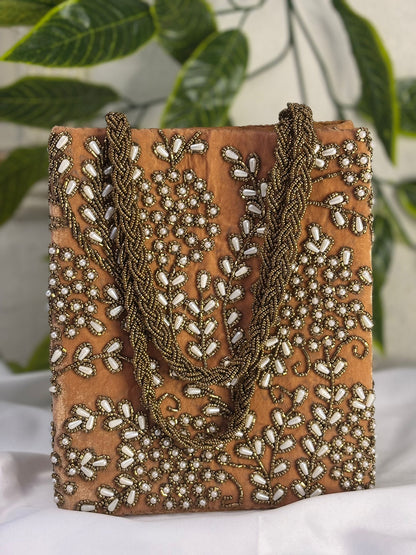 Hand-Embroidered Gold Zardosi & Beaded Evening Bag