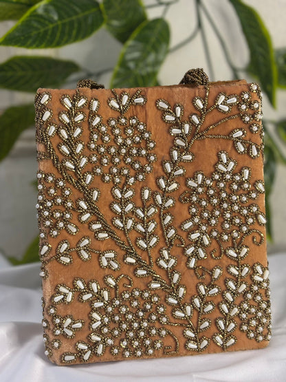Hand-Embroidered Gold Zardosi & Beaded Evening Bag