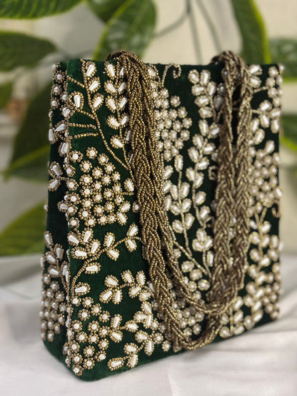 Hand-Embroidered Gold Zardosi & Beaded Evening Bag