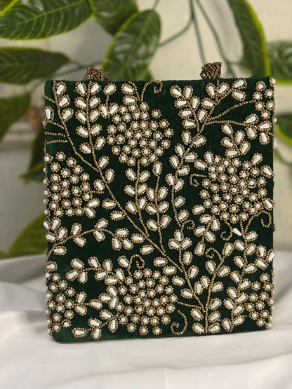 Hand-Embroidered Gold Zardosi & Beaded Evening Bag