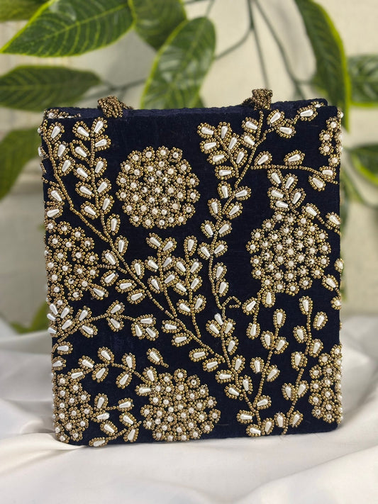 Hand-Embroidered Gold Zardosi & Beaded Evening Bag