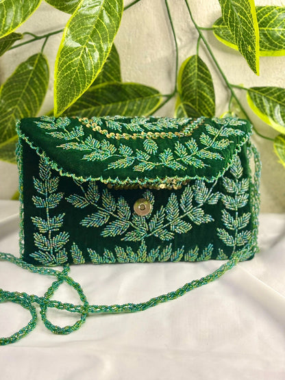 Midnight Velvet Hand-Embroidered Beaded Clutch | Opulent Festive Gala Bag