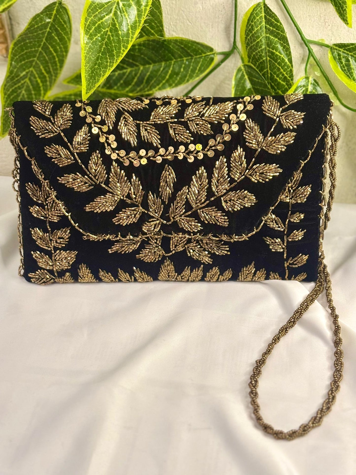 Midnight Velvet Hand-Embroidered Beaded Clutch | Opulent Festive Gala Bag