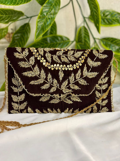 Midnight Velvet Hand-Embroidered Beaded Clutch | Opulent Festive Gala Bag