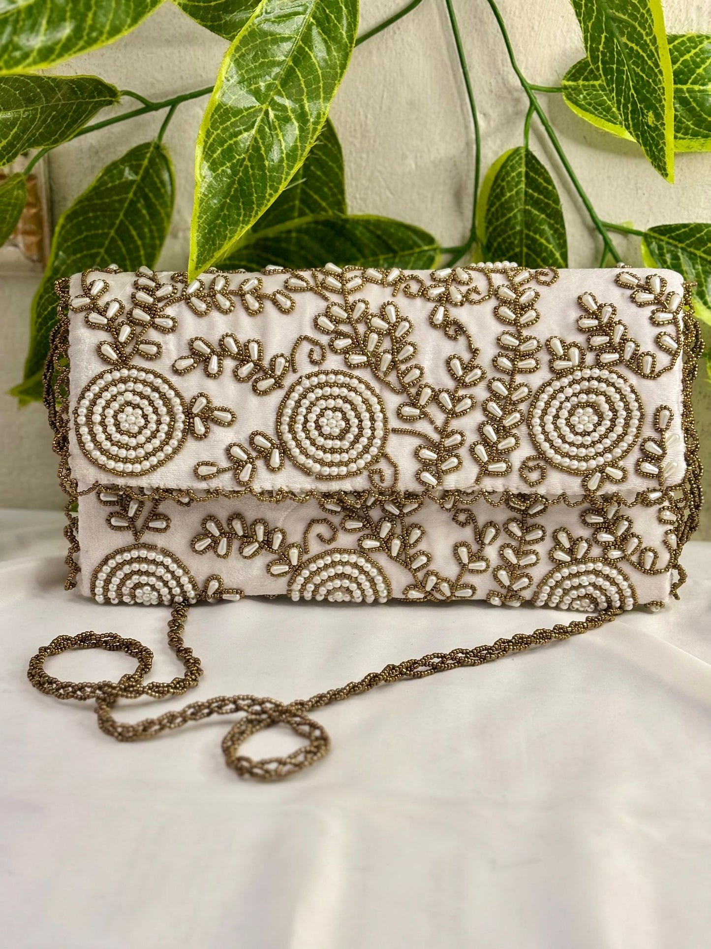 Vintage Velvet Clutch | Hand-Embroidered Gold Zardosi & Beadwork