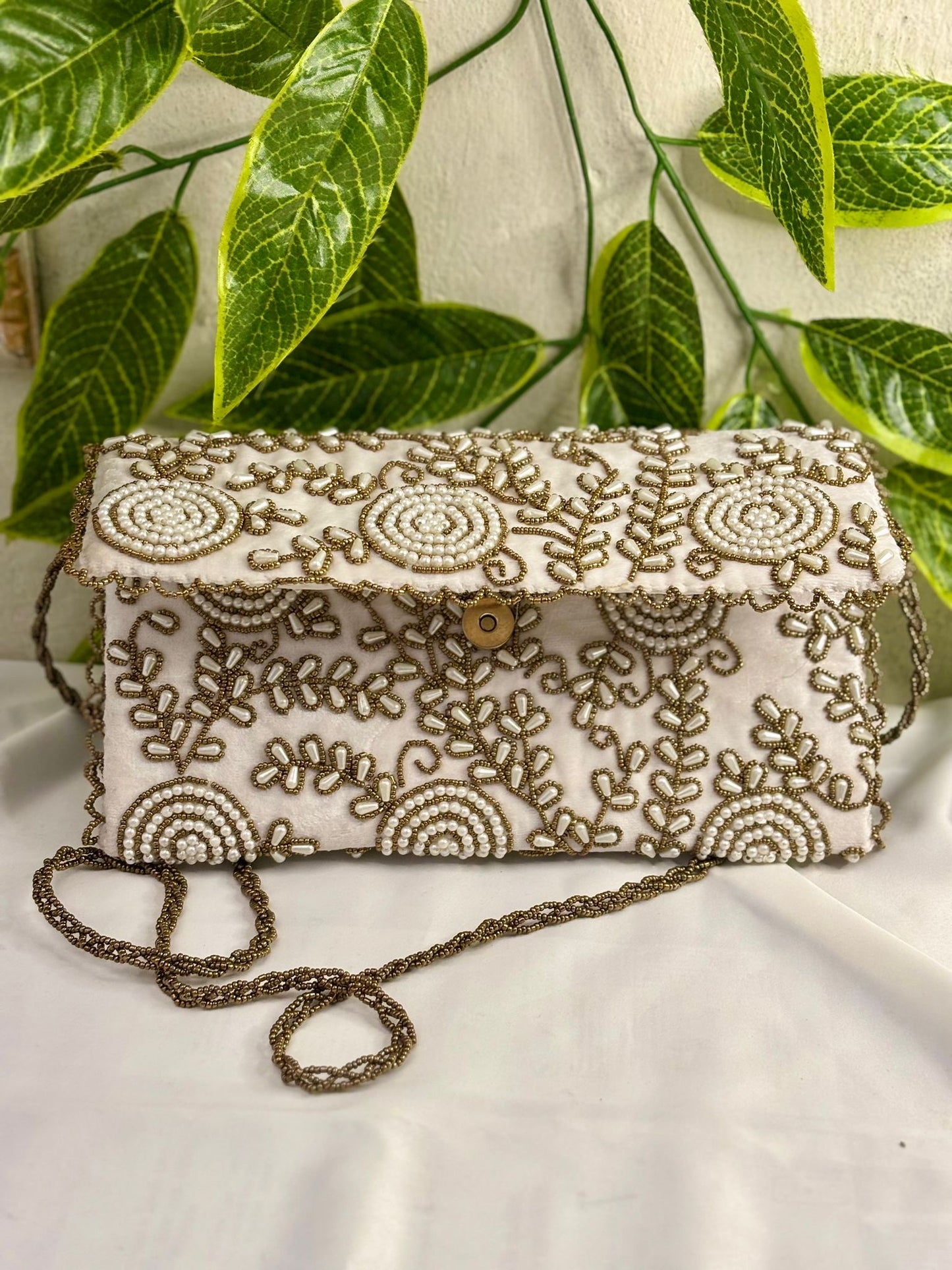 Vintage Velvet Clutch | Hand-Embroidered Gold Zardosi & Beadwork