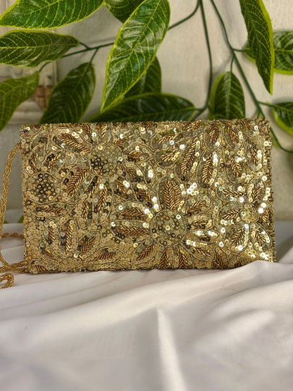 Vintage Velvet Clutch | Hand-Embroidered Gold Zardosi & Beadwork