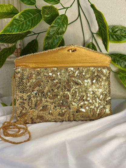 Vintage Velvet Clutch | Hand-Embroidered Gold Zardosi & Beadwork