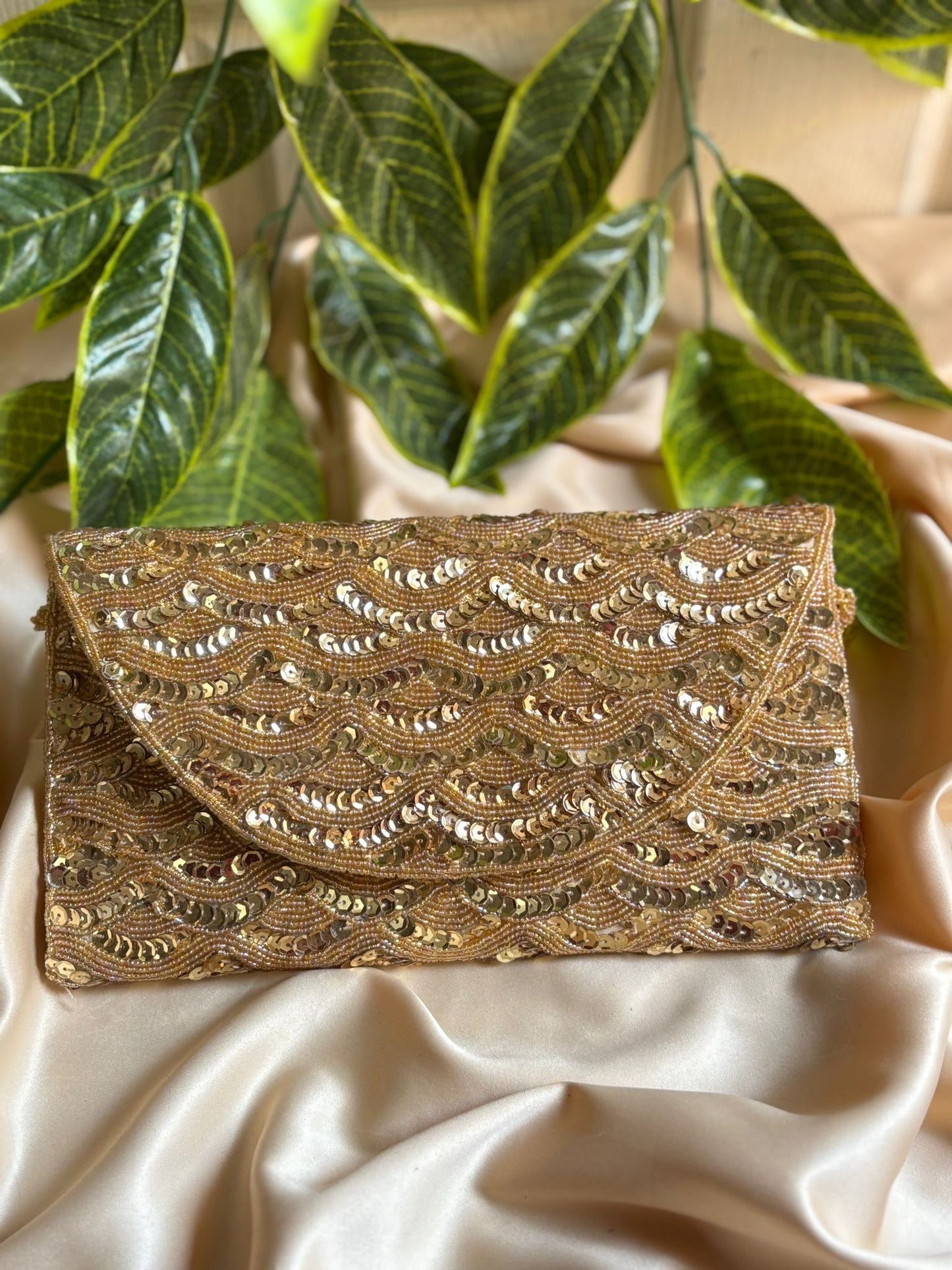Vintage Velvet Clutch | Hand-Embroidered Gold Zardosi & Beadwork