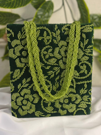 Floral Velvet Handbag | Fully Hand-Beaded Multi-Color Embroidery