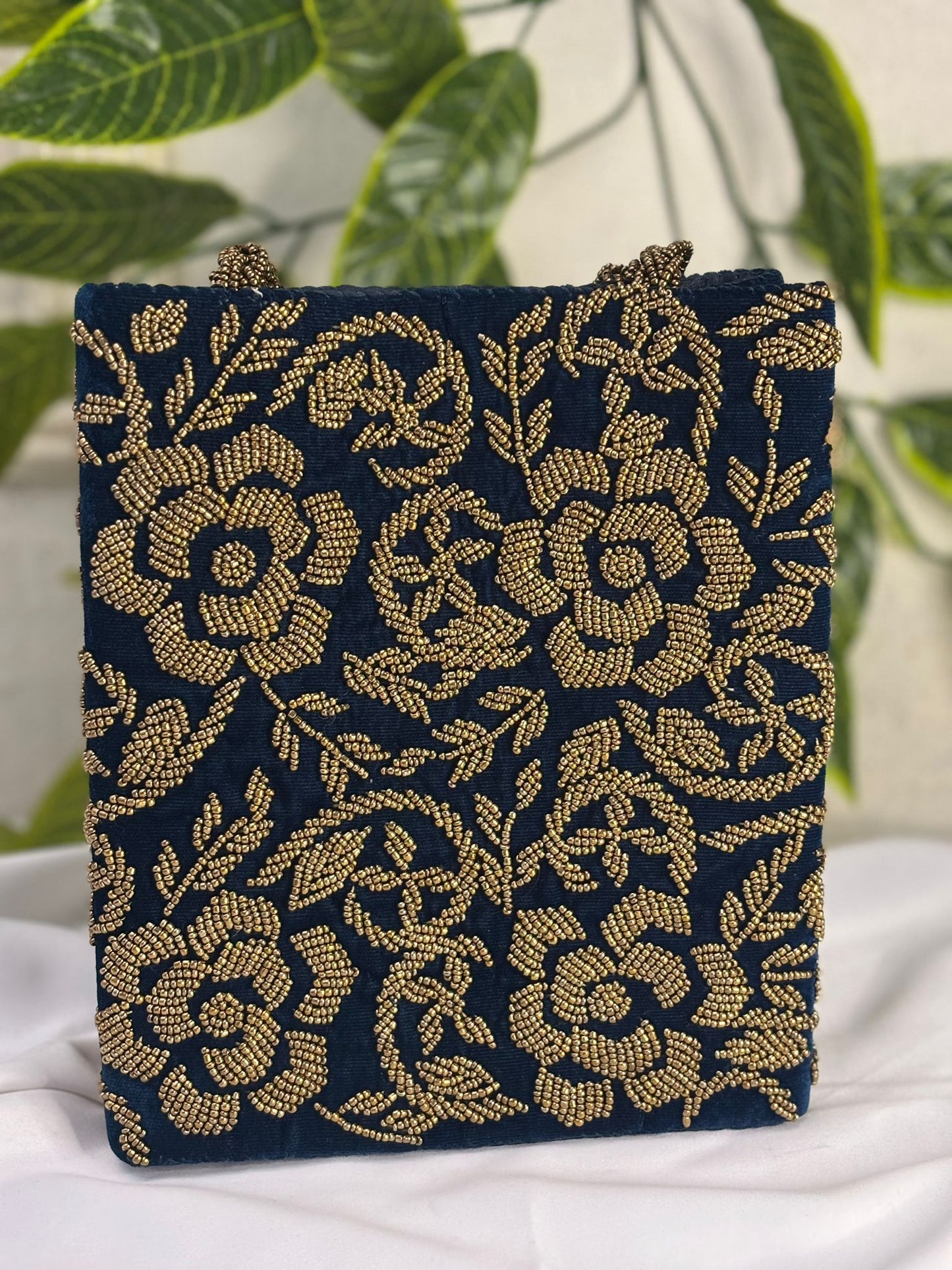 Floral Velvet Handbag | Fully Hand-Beaded Multi-Color Embroidery