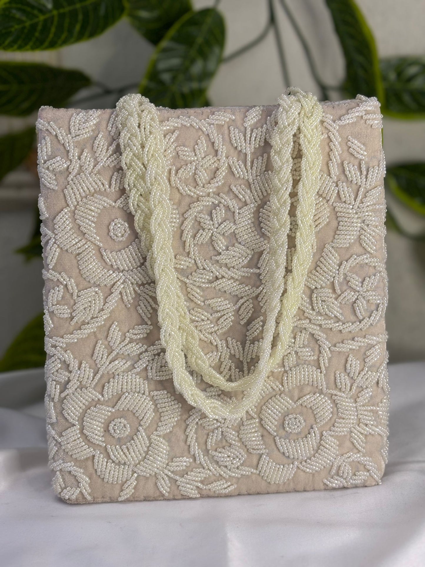 Floral Velvet Handbag | Fully Hand-Beaded Multi-Color Embroidery