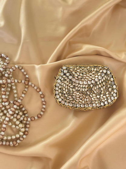 Kundan Work Festive Clutch with Shoulder Chain