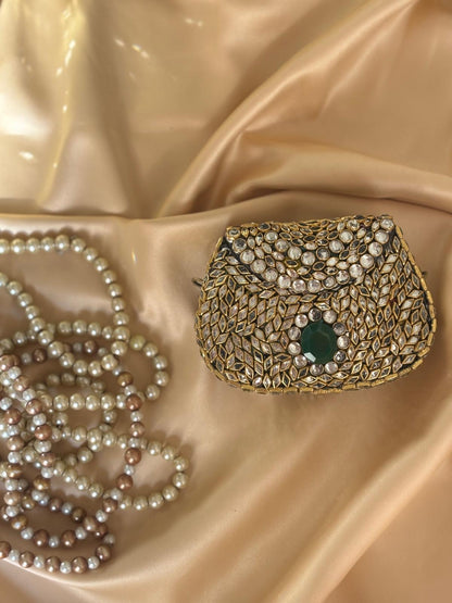 Kundan Work Festive Clutch with Shoulder Chain