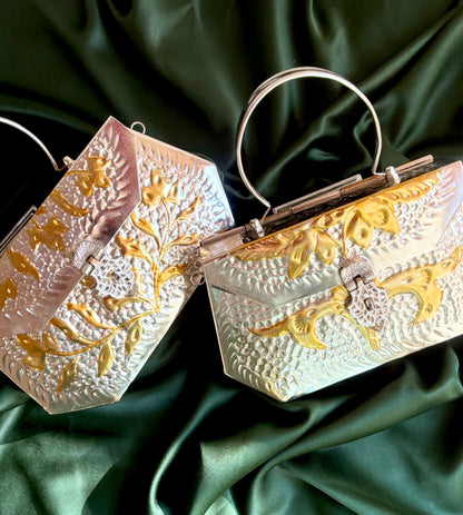 Rajkumari Large Festive Clutch – Two Tone Metal Polish