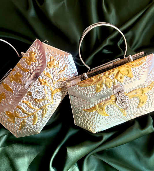 Rajkumari Large Festive Clutch – Two Tone Metal Polish