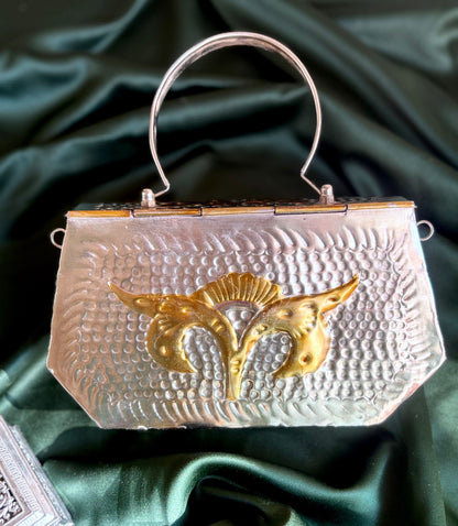 Rajkumari Large Festive Clutch – Two Tone Metal Polish