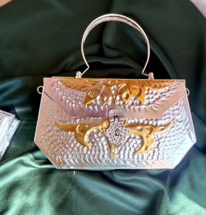Rajkumari Large Festive Clutch – Two Tone Metal Polish