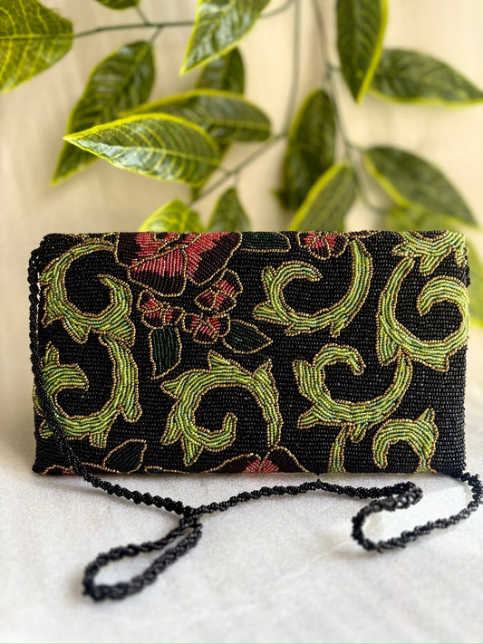 Embroidered Floral Purse – Black with Green & Pink / White with Pink & Green Flowers