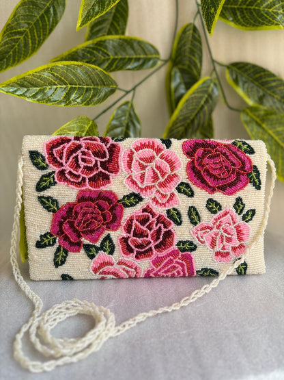 Embroidered Floral Purse – Black with Green & Pink / White with Pink & Green Flowers
