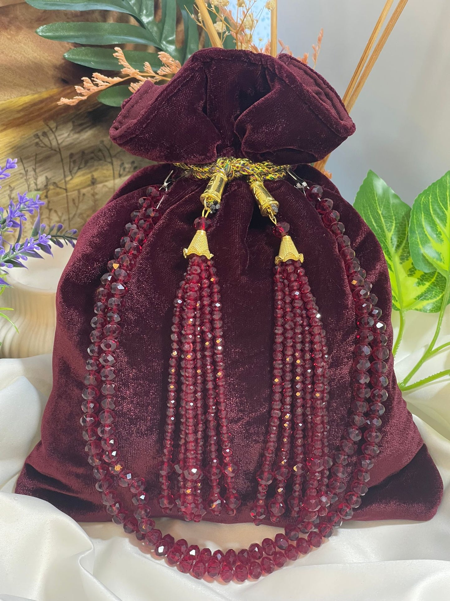 Plain Velvet Potli Bags with Heavy Crystal Tassels