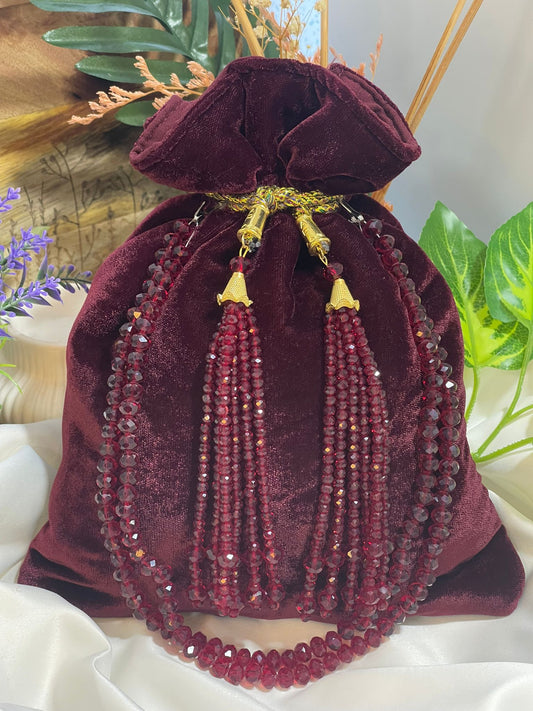 Plain Velvet Potli Bags with Heavy Crystal Tassels