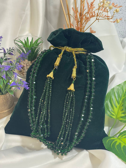 Plain Velvet Potli Bags with Heavy Crystal Tassels