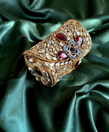 Cylindrical Metal Clutch with Kundan & Rhinestone Embellishments