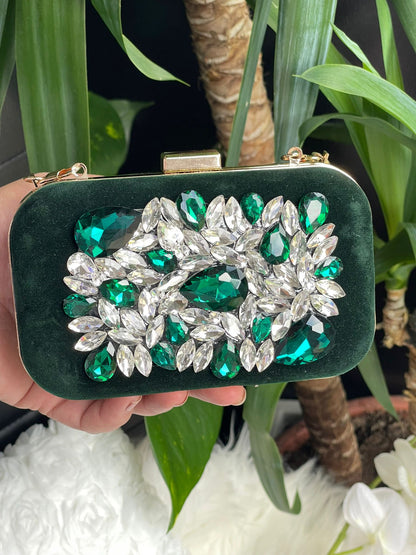 Elegant Velvet Stonework Clutches – Multicolor Collection (Pink to Gold)