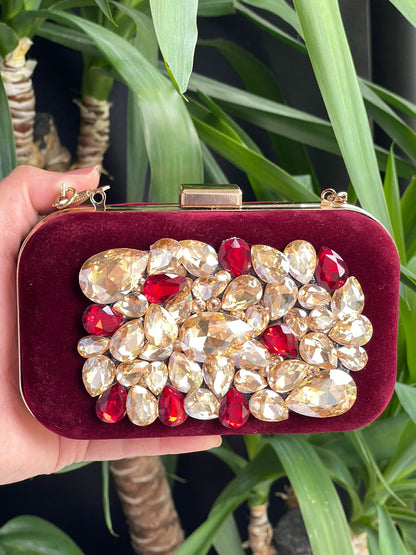 Elegant Velvet Stonework Clutches – Multicolor Collection (Pink to Gold)
